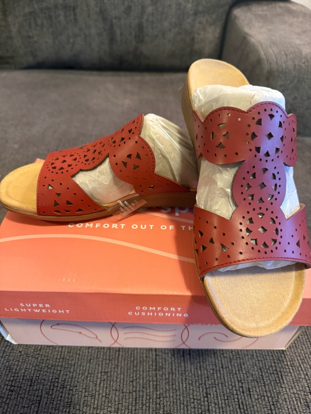 Easy Spirit Women's Red Laser-Cut Slide Sandals